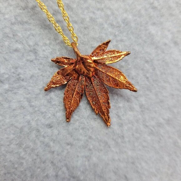 Bronze Dipped Japanese Maple Real Leaf Necklace Nature County Gold Tone Chain‎ - Picture 9 of 12